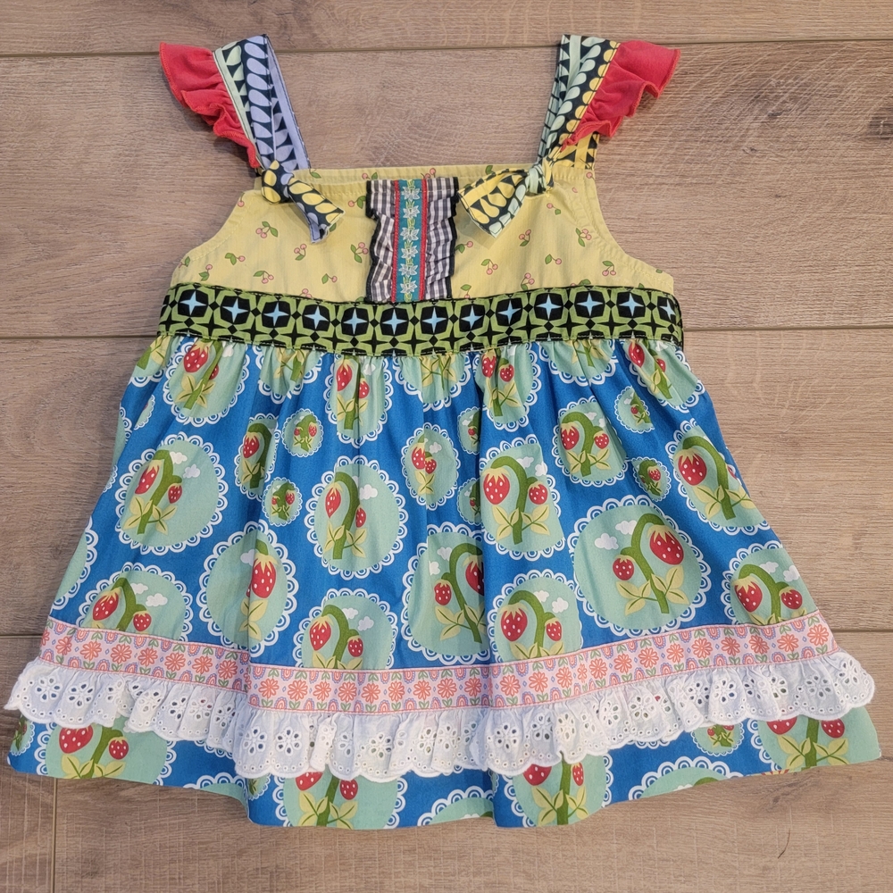 Matilda Jane Girls Sz 4 Love Bug Knot Top Strawberry Mixed Print WonderfulParade